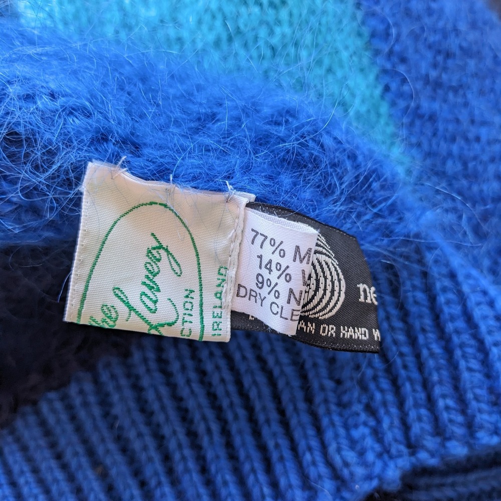 Vintage 80s Mohair Cardigan Sweater M/L Irish Colorblock Chunky Knit Oversized - Picture 12 of 14